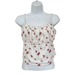 🔥4/$25 Faded Rose Women’s White Floral Spaghetti Strap Crop Top XL